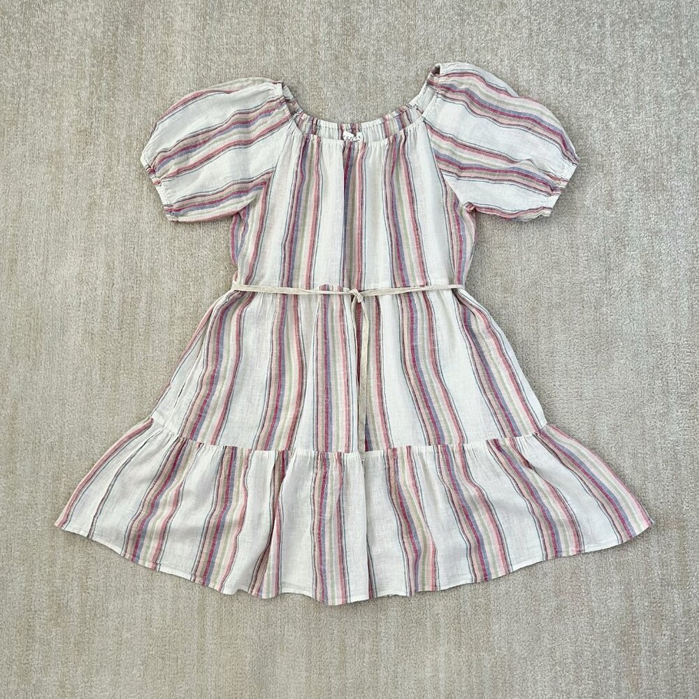 Velvet by Graham & Spencer Linen Stripe Tiered Boho Summer Mini Dress S